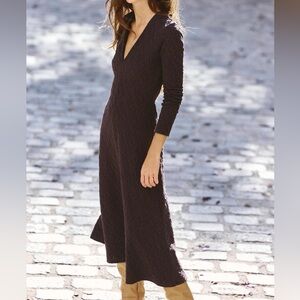 Zara Midi Dress Brown Jacquard Long Sleeve Textured Small